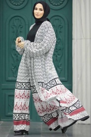 Neva Style - Patterned Ecru Hijab For Women Dual Suit 50042E - Thumbnail