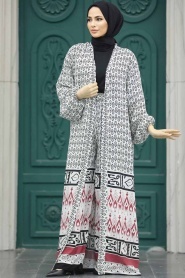 Neva Style - Patterned Ecru Hijab For Women Dual Suit 50042E - Thumbnail