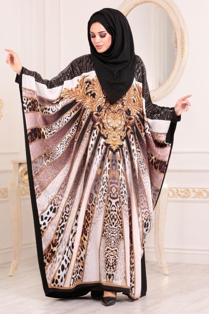 Leopar Desenli Tesettür Abaya 9565DSN - 1
