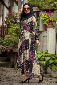 Neva Style - Patterned Hijab Dress 33280DSN - Thumbnail