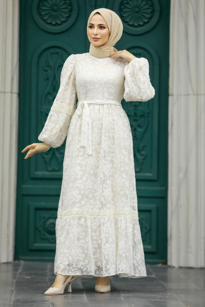 Patterned Hijab Turkish Dress 1348DSN1 - 3