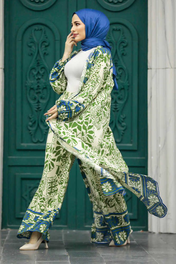 Patterned Khaki Hijab For Women Dual Suit 50047HK - 1