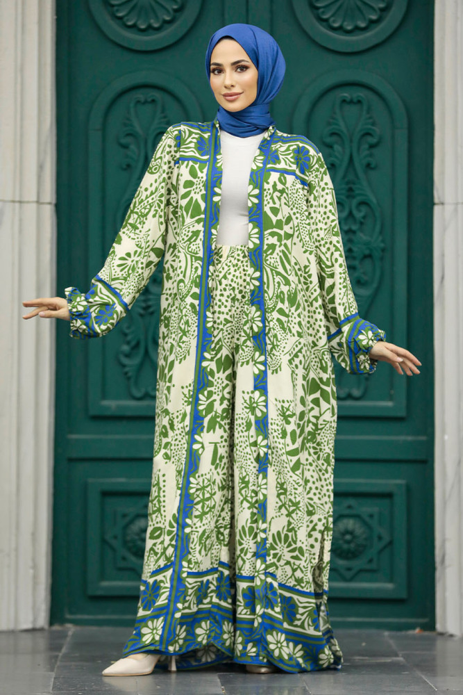 Patterned Khaki Hijab For Women Dual Suit 50047HK - 3
