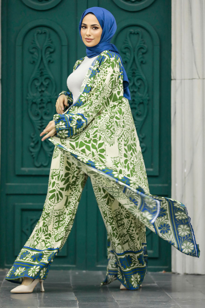 Patterned Khaki Hijab For Women Dual Suit 50047HK - 5