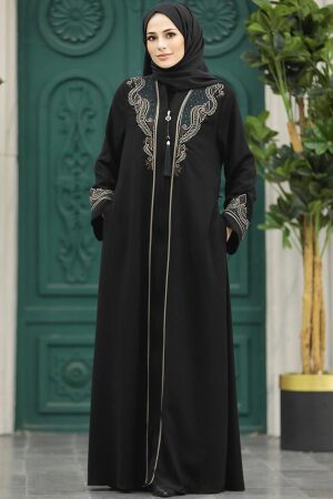 Neva Style - Patterned Plus Size Abaya 41565DSN2 - Thumbnail