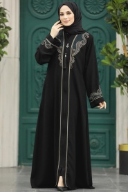 Neva Style - Patterned Plus Size Abaya 41565DSN2 - Thumbnail