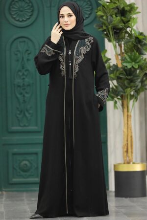 Neva Style - Patterned Plus Size Abaya 41565DSN2 - Thumbnail