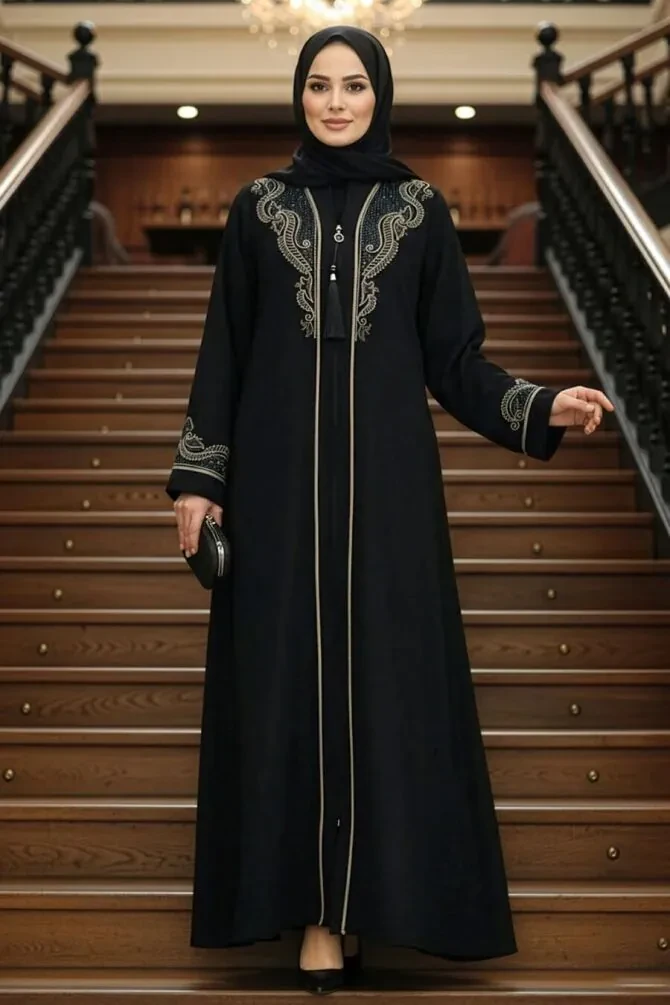 Patterned Plus Size Abaya 41565DSN2 - 1