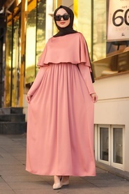 Neva Style - Pelerinli Somon Tesettür Elbise 4140SMN - Thumbnail