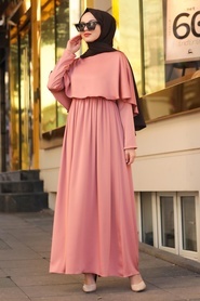 Neva Style - Pelerinli Somon Tesettür Elbise 4140SMN - Thumbnail