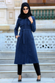 Neva Style - Petrol Blue Hijab Coat 2161PM - Thumbnail