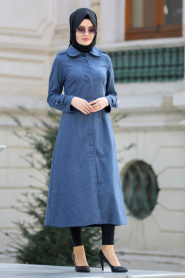 Neva Style - Petrol Blue Hijab Coat 21690PM - Thumbnail