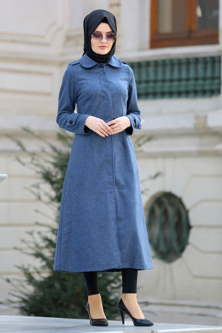 Neva Style - Petrol Blue Hijab Coat 21690PM