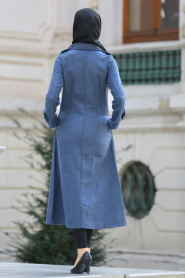 Neva Style - Petrol Blue Hijab Coat 21690PM - Thumbnail