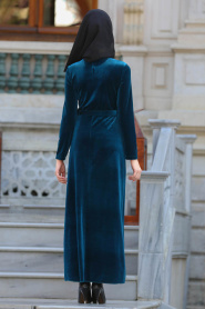 Neva Style - Petrol Blue Hijab Dress 13757PM - Thumbnail