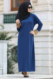 Neva Style - Petrol Blue Hijab Dress 22210PM - Thumbnail
