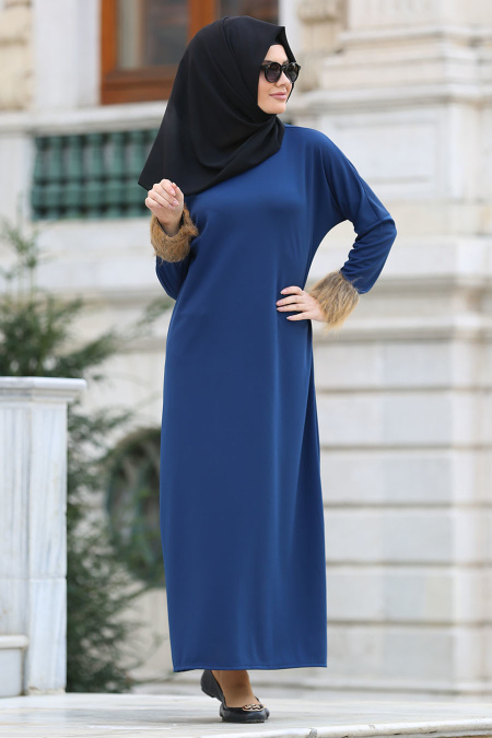 Neva Style - Petrol Blue Hijab Dress 22210PM