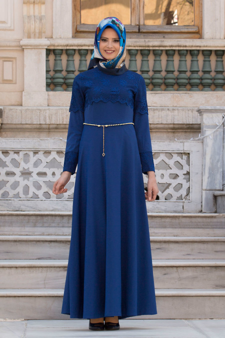 Neva Style - Petrol Blue Hijab Dress 6647PM