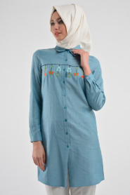 Neva Style- Petrol Blue Hijab Tunic 3032PM - Thumbnail