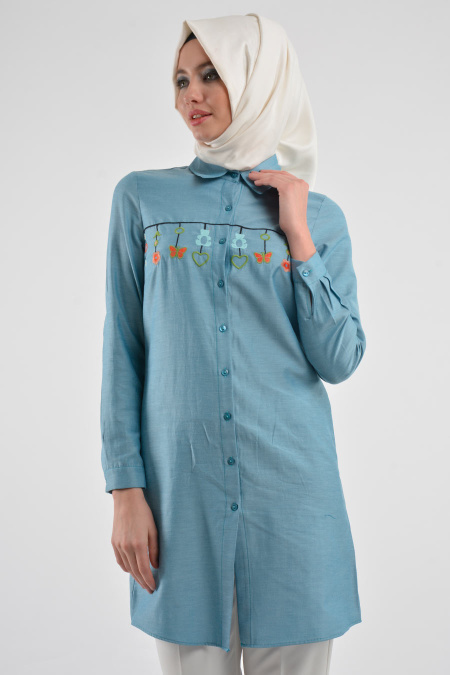 Neva Style- Petrol Blue Hijab Tunic 3032PM