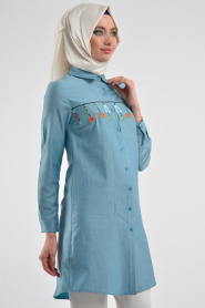 Neva Style- Petrol Blue Hijab Tunic 3032PM - Thumbnail