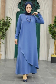 Neva Style - Petrol Blue Hijab Turkish Dress 34231PM - Thumbnail