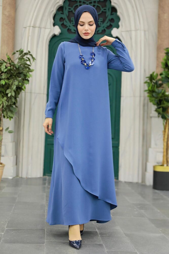 Petrol Blue Hijab Turkish Dress 34231PM - 1