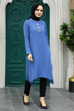 Petrol Blue Hijab Turkish Tunic 24471PM - 1