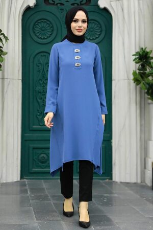 Petrol Blue Hijab Turkish Tunic 24471PM - 2