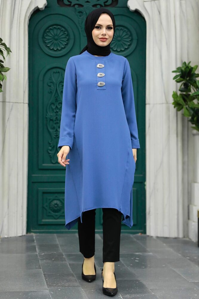 Petrol Blue Hijab Turkish Tunic 24471PM - 2