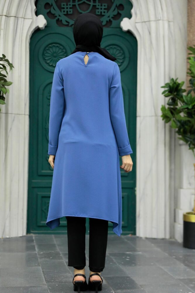 Petrol Blue Hijab Turkish Tunic 24471PM - 3