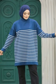 Neva Style - Petrol Blue Knitwear Hijab Tunic 10141PM - Thumbnail