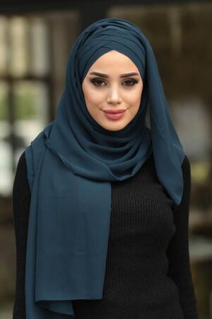 Neva Style - Petrol Blue Ready Made Scarf 7522PM - 1