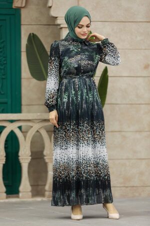 Petrol Green Hijab Dress 3878PY - 2