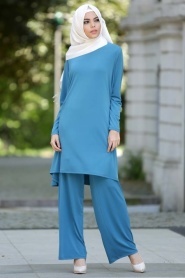 Neva Style - Sandy Petrol Mavisi Tunik - Pantolon Takım - Thumbnail