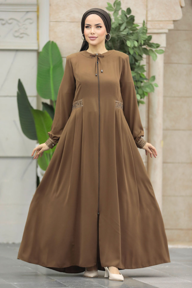 Neva Style - Pile Detaylı Camel Tesettür Ferace 45271C - 2