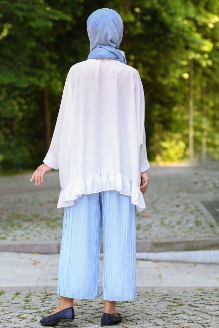 Neva Style - Piliseli Bebek Mavisi Tesettür Etek Pantolon 90630BM - 2