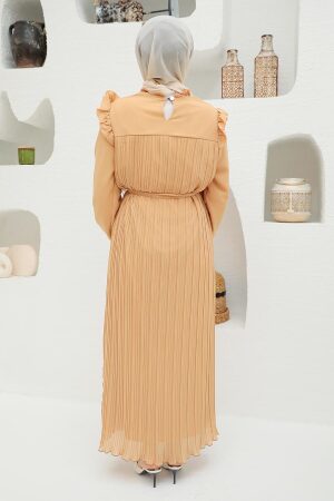 Neva Style - Pileli Bisküvi Tesettür Elbise 1199BS - 2