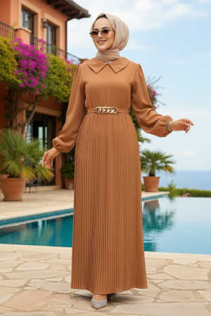  Pileli Bisküvi Tesettür Elbise 34320BS - 1