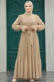 Neva Style - Pileli Bisküvi Tesettür Elbise 51634BS - Thumbnail