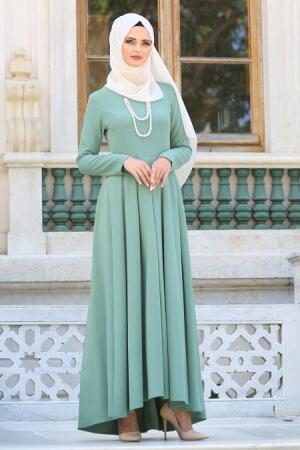 Neva Style - Pileli Çağla Yeşili Tesettür Elbise 41100CY - 1