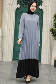 Neva Style - Pileli Füme Tesettür Elbise 76841FU - Thumbnail