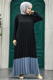 Neva Style - Pileli Füme Tesettür Elbise 7684FU - Thumbnail