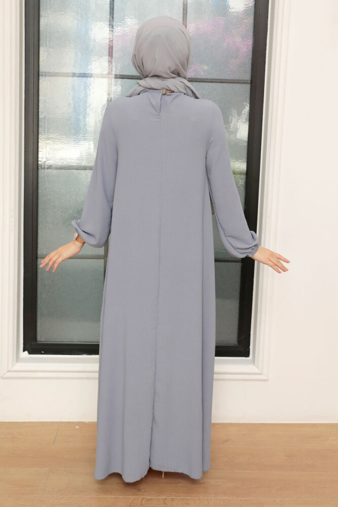 Neva Style - Pileli Gri Tesettür Elbise 30280GR - 3