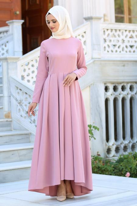 Neva Style - Pileli Gül Kurusu Tesettür Elbise 41100GK - 2