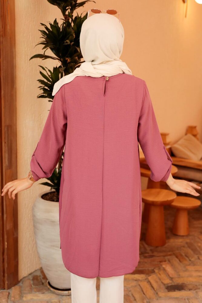 Neva Style - Pileli Gül Kurusu Tesettür Tunik 40502GK - 4