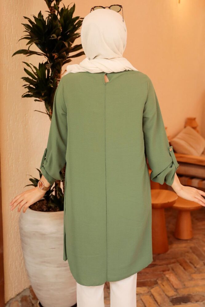 Neva Style - Pileli Haki Tesettür Tunik 40502HK - 3