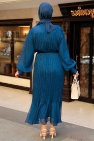 Neva Style - Pileli İndigo Mavisi Tesettür Elbise 2344IM - Thumbnail