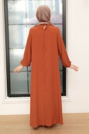 Neva Style - Pileli Kiremit Tesettür Elbise 30280KRMT - Thumbnail