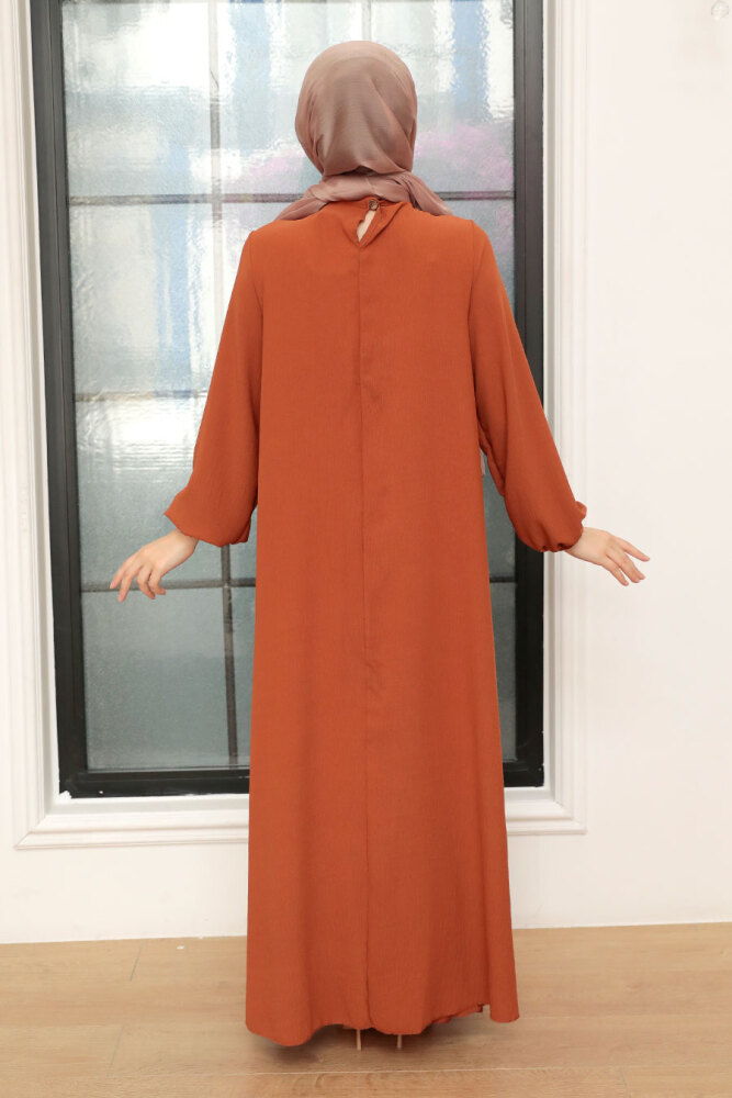 Neva Style - Pileli Kiremit Tesettür Elbise 30280KRMT - 2